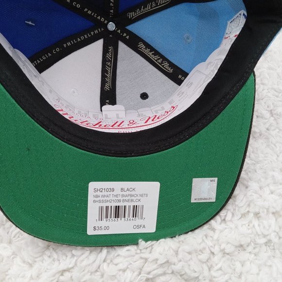 Brooklyn Nets Hat Black White Pinwheel NBA‎ 75th Snapback Retro Mitchell & Ness - Picture 6 of 7
